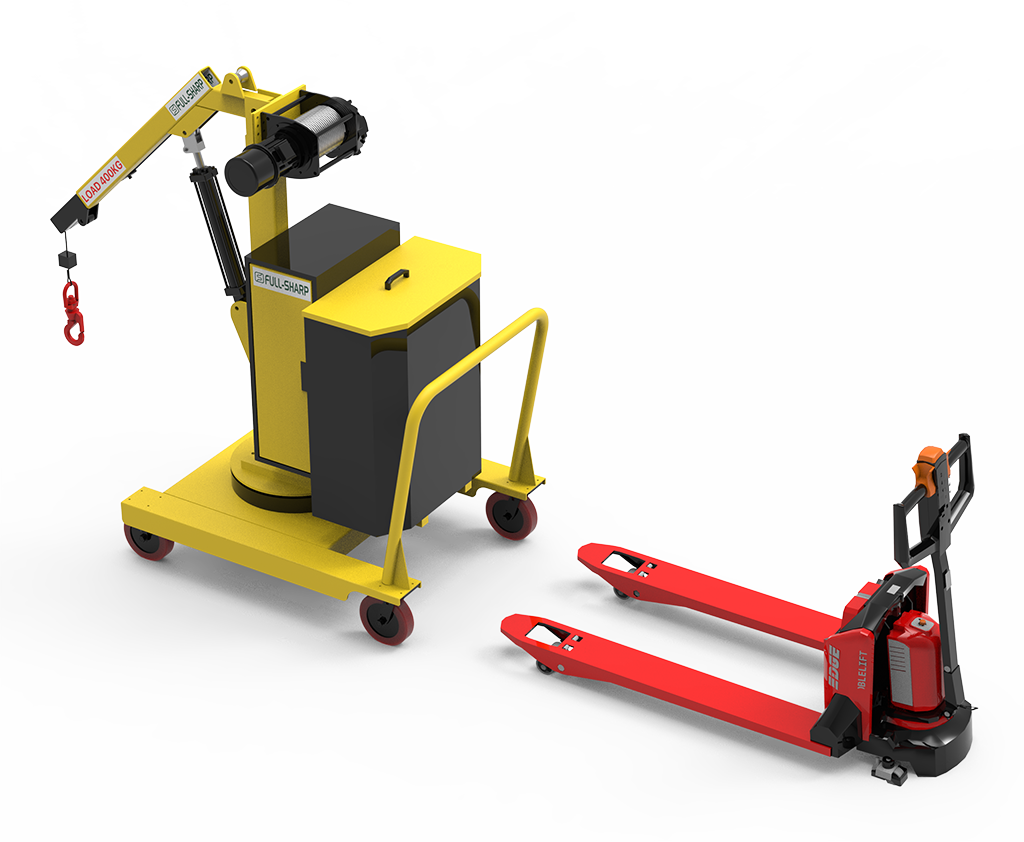 Xe cẩu điện 400kg Full-Sharp góc nghiêng trong kho vận